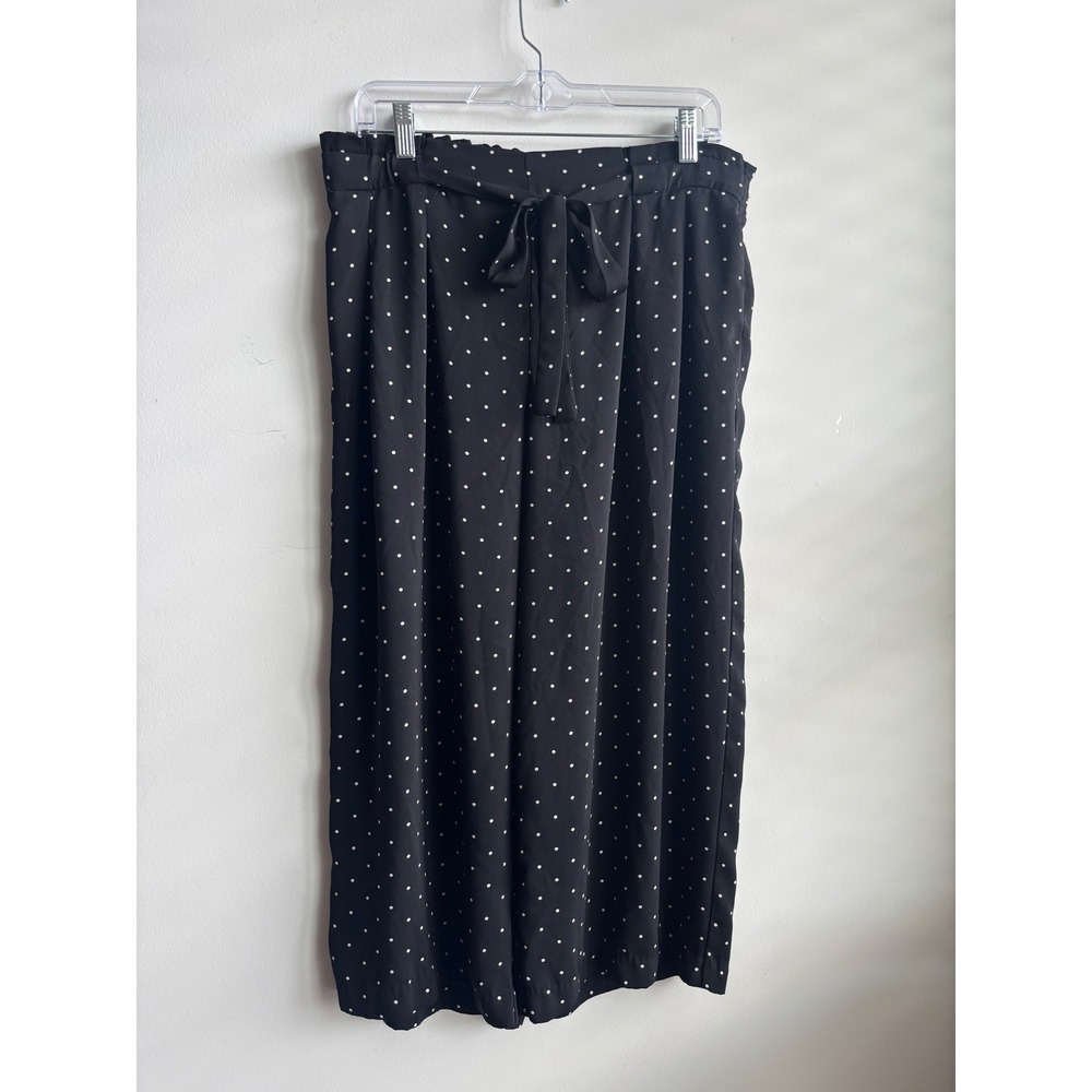 Adrienne Vittadini Black Polka Dot Wide Leg Pants Women Large
